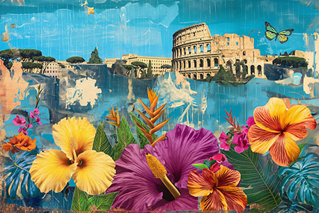 Roma Flora II - Rom Wandbild mit floralen Elementen, Leinwandbild oder Acrylglas, Alu-Dibond oder als Poster