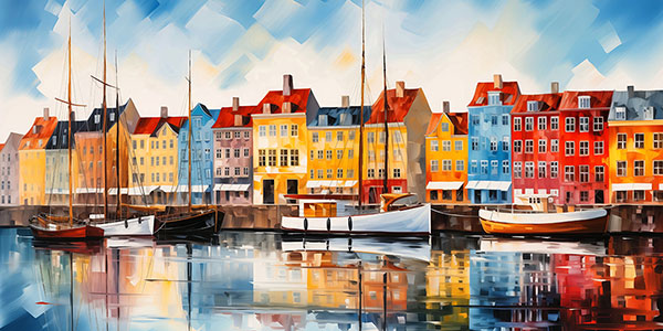 Nyhavn wie gemalt - Modernes Gemälde als Kunstdruck auf Leinwand, Acrylglas oder als Poster