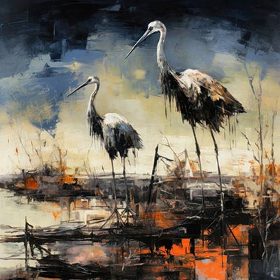 Störche - modernes Wandbild im Aquarellstil als Kunstdruck auf Leinwand, Acrylglas, Alu-Dibond oder als Poster