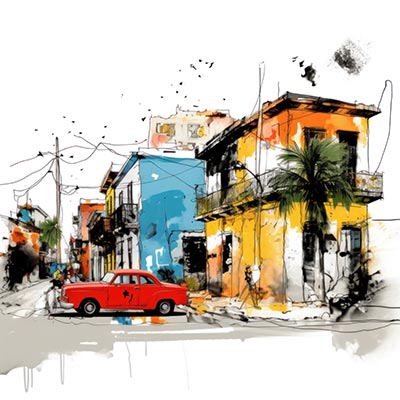 Kuba - modernes Wandbild im Stil eines Gemäldes als Kunstdruck auf Leinwand, Acrylglas, Alu-Dibond oder als Poster