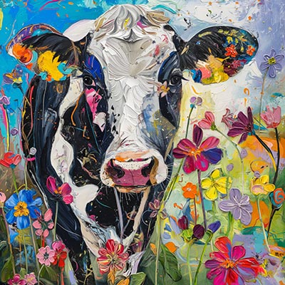 Kuh Gemälde - Modernes Wandbild als Kunstdruck auf Leinwand, Acrylglas, Alu-Dibond oder als Poster