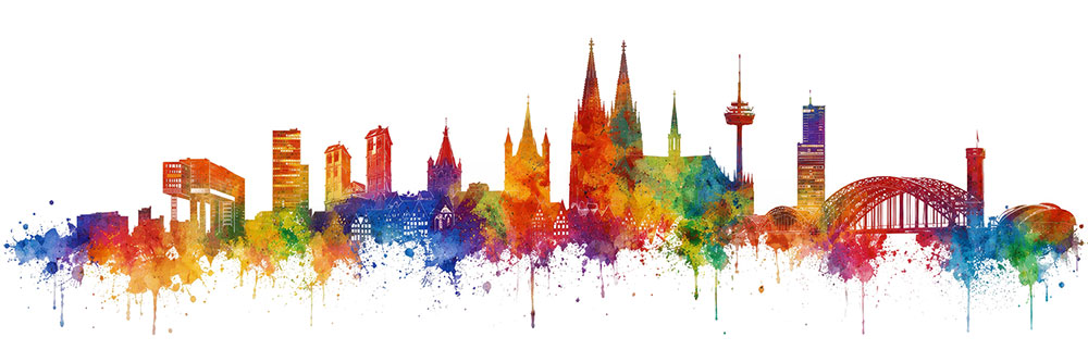 Köln Panorama Skyline - Modernes Köln Bild als Kunstdruck auf Leinwand, Acrylglas oder als Poster