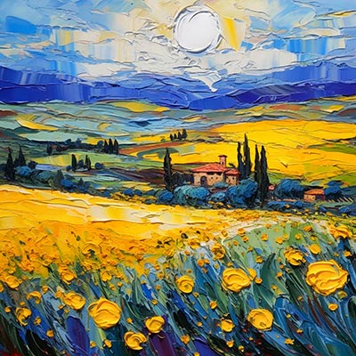 Toskana - modernes digitales Blumengemälde Wandbild auf Leinwand oder Acrylglas