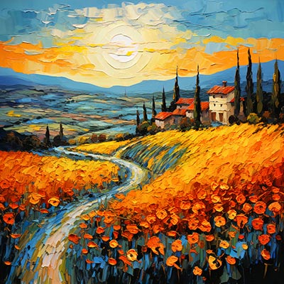 Toskana II - modernes digitales Blumengemälde Wandbild auf Leinwand oder Acrylglas