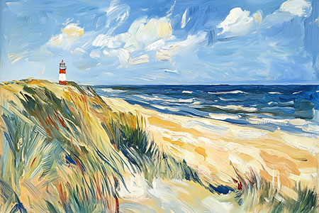 Dünenlandschaft mit Leuchtturm Gemälde Kunstdruck auf Leinwand, Acrylglas oder als Poster