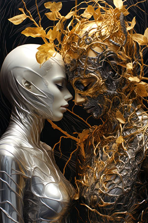 Liebe in silber und gold - modernes digitales Gemälde Wandbild auf Leinwand oder Acrylglas