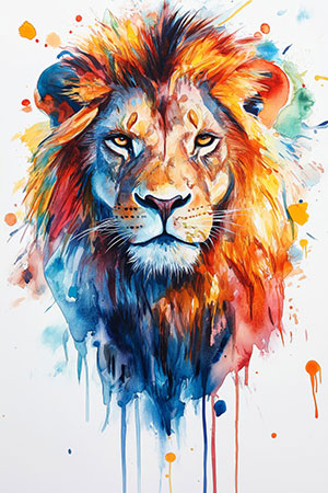 Löwe im Aquarell Stil - Wandbild im Stil eines Gemäldes auf Leinwand, Acrylglas, Alu-Dibond oder als Poster