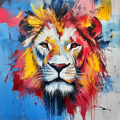 Löwenporträt - Wandbild im Stil eines Gemäldes auf Leinwand, Acrylglas, Alu-Dibond oder als Poster