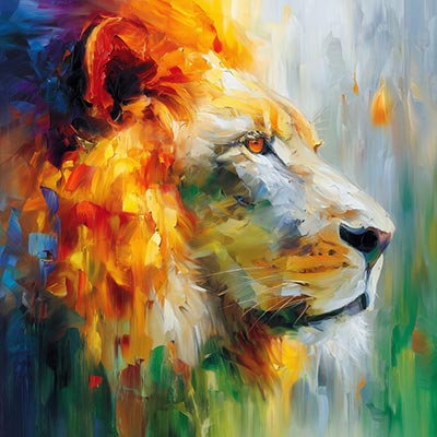 Atmosphärischer Löwe - Gemälde als Kunstdruck auf Leinwand, Acrylglas oder als Poster
