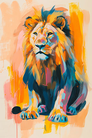 Löwenporträt - Wandbild im Stil eines Gemäldes auf Leinwand, Acrylglas, Alu-Dibond oder als Poster