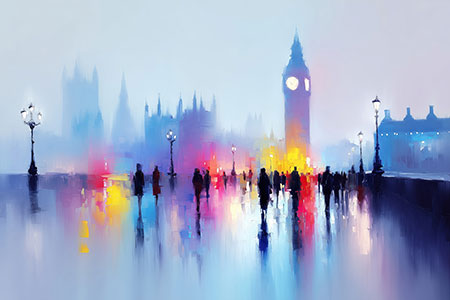 Nebliges London Gemälde Gemälde Kunstdruck auf Leinwand, Acrylglas oder als Poster