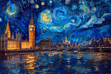 London Sternennacht Bild auf Leinwand, Acrylglas oder als Poster