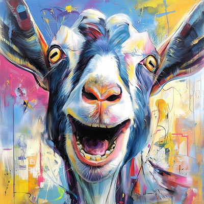 Lustige Ziege - Ziegengemälde als Kunstdruck auf Leinwand, Acrylglas oder als Poster