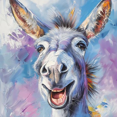 Lustiger Esel II - modernes Wandbild Gemälde-Kunstdruck auf Leinwand, Acrylglas, Alu-Dibond oder als Poster