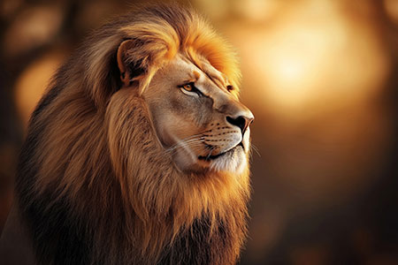 Mächtiger Löwe - Wandbild im Stil einer Fotografie als Kunstdruck auf Leinwand, Acrylglas, Alu-Dibond oder als Poster