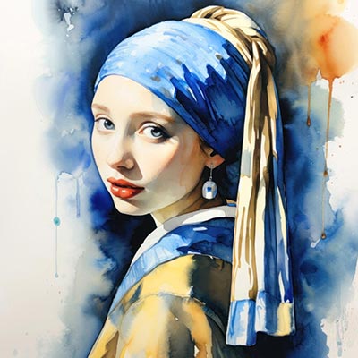 Mädchen mit Perlohrring - modernes Wandbild im Aquarellstil als Kunstdruck auf Leinwand, Acrylglas, Alu-Dibond oder als Poster