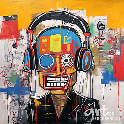 Mann mit Kopfhörer - modernes digitales Gemälde Wandbild auf Leinwand oder Acrylglas