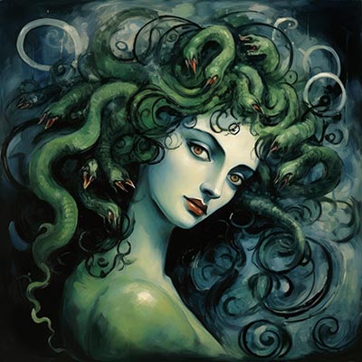 Medusa - modernes Wandbild im Stil eines Gemäldes als Kunstdruck auf Leinwand, Acrylglas, Alu-Dibond oder als Poster