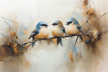 Drei Meisen - Wandbild im Stil eines Gemäldes als Kunstdruck auf Leinwand, Acrylglas, Alu-Dibond oder als Poster