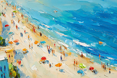 Strandleben von Oben - Modernes Gemälde als Kunstdruck auf Leinwand, Acrylglas oder als Poster