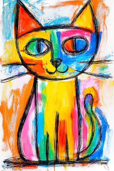 Abstrakte bunte Katze Gemälde Kunstdruck auf Leinwand, Acrylglas oder als Poster