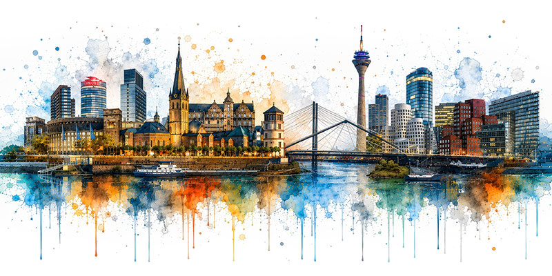Düsseldorf Skyline - Modernes Düsseldorf Bild als Kunstdruck auf Leinwand, Acrylglas oder als Poster