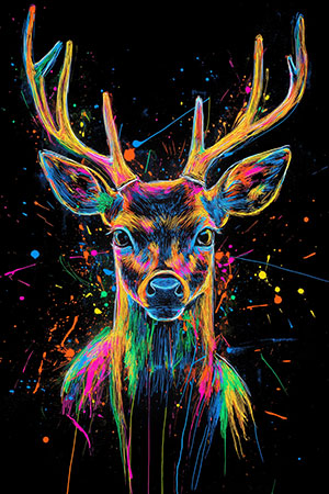 Bunter moderner Hirsch - Hirschmotiv Gemälde als Leinwandbild, Acrylglasbild, Alubild, Austikbild oder als Poster