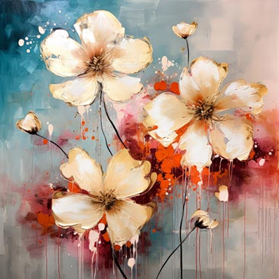 Blumengemälde - modernes digitales Blumengemälde Wandbild auf Leinwand oder Acrylglas