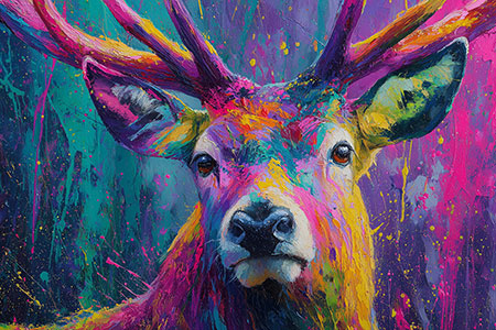 Buntes Hirschgemälde Gemälde Kunstdruck auf Leinwand, Acrylglas oder als Poster