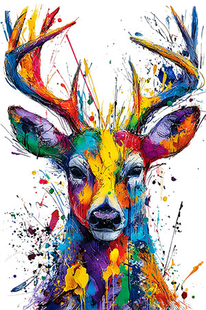 Buntes Hirsch Porträt Gemälde Kunstdruck auf Leinwand, Acrylglas oder als Poster