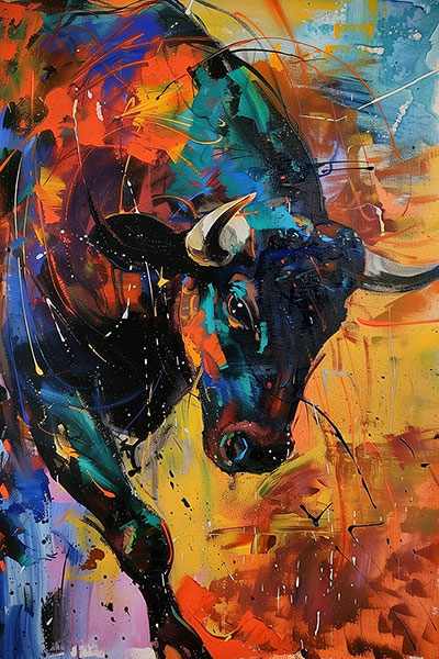 Buntes modernes Stiergemälde Gemälde Kunstdruck auf Leinwand, Acrylglas oder als Poster