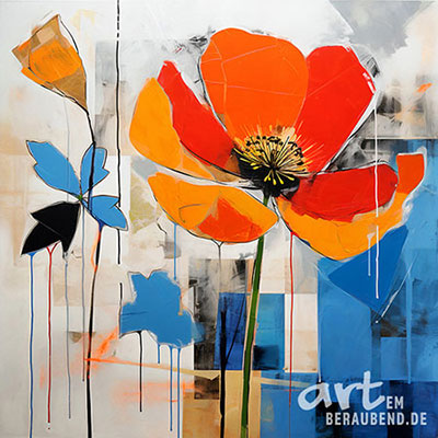 Rote Blume - modernes digitales Blumengemälde Wandbild auf Leinwand oder Acrylglas