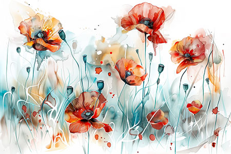 Mohnblumen Aquarell - Modernes Blumenmotiv als Kunstdruck auf Leinwand, Acrylglas, Alu-Dibond oder als Poster