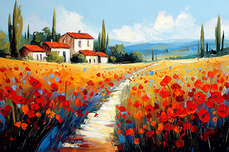 Mohnblumen in der Toskana Gemälde, Leinwandbild, Acrylglasbild, auf Alu-Dibond oder als Poster.