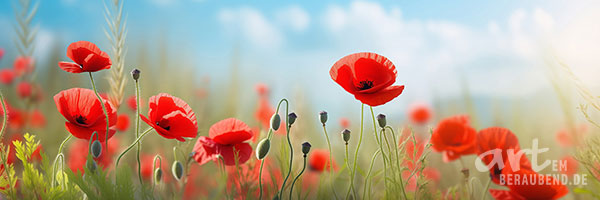 Mohnblumenpanorama - Wandbild im Stil einer Fotografie als Kunstdruck auf Leinwand, Acrylglas, Alu-Dibond oder als Poster