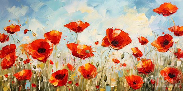 Mohnblumenfeld - modernes digitales Blumengemälde Wandbild auf Leinwand oder Acrylglas