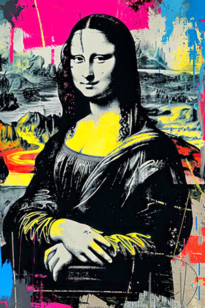 Mona Lisa Pop Art - modernes Wandbild im Aquarellstil als Kunstdruck auf Leinwand, Acrylglas, Alu-Dibond oder als Poster
