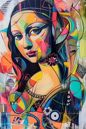 Mona Lisa Pop Art - Modernes Wandbild der Mona Lisa als abstraktes Pop Art Gemälde - hochwertiger Kunstdruck auf Leinwand, Acrylglas, Alu-Dibond oder als Poster