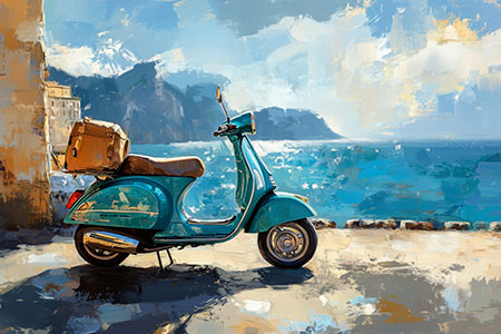 Motorroller am Lago Maggiore - als  hochwertiges Wandbild bestellen -  auf Leinwand, Acrylglas, Alu-Dibond, als Poster oder auch Akustikbild.