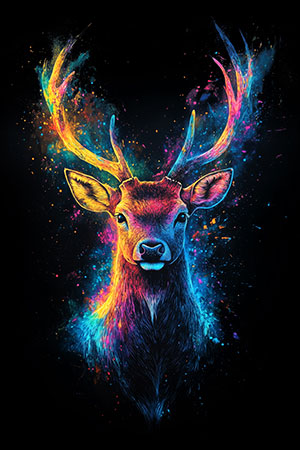 Neon Hirsch - Wandbild im Stil eines Gemäldes auf Leinwand, Acrylglas, Alu-Dibond oder als Poster