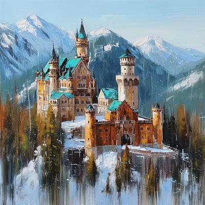 Neuschwanstein im Winter Gemälde Kunstdruck auf Leinwand, Acrylglas oder als Poster