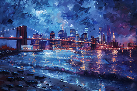 New York bei Nacht - modernes Gemälde als hochwertiger Kunstdruck auf Leinwand, Acrylglas, Alu-Dibond oder als Poster