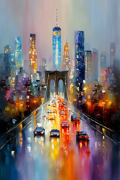 Nachtfahrt nach Manhattan Gemälde Kunstdruck auf Leinwand, Acrylglas oder als Poster