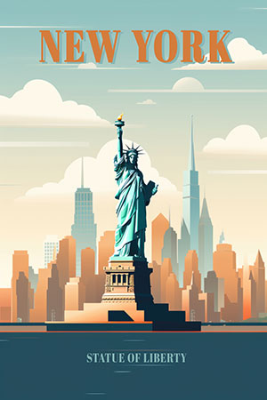 New York - Statue of Liberty - modernes Wandbild im Stil eines Gemäldes als Kunstdruck auf Leinwand, Acrylglas, Alu-Dibond oder als Poster