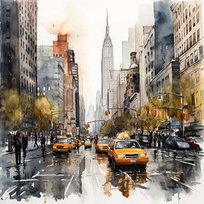 Manhattan im Aquarellstil - modernes Wandbild auf Leinwand, Acrylglas, Alu-Dibond oder als Poster