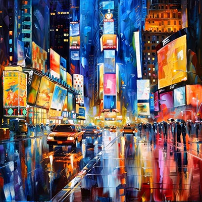 Times Square bei Nacht - modernes Kunstwerk auf Leinwand, Acrylglas, Alu-Dibond oder als Poster