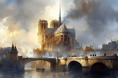 Notre-Dame de Paris - Paris Wandbild im Stil eines klassischen Gemäldes auf Leinwand, Acrylglas, Alu-Dibond oder als Poster