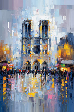 Kirche Notre Dame in Paris als modernes Gemälde, hochwertiger Kunstdruck auf Leinwand, Acrylglasbild, auf Alu-Dibond oder als Poster.