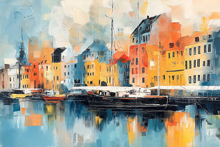 Nyhavn Gemälde als Wandbild, Leinwandbild, Acrylglasbild, auf Alu-Dibond oder als Poster.