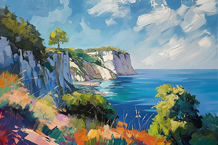 Kreidefelsen - Wandbild im Stil eines Gemäldes auf Leinwand, Acrylglas, Alu-Dibond oder als Poster